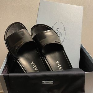 Prada black platform slides